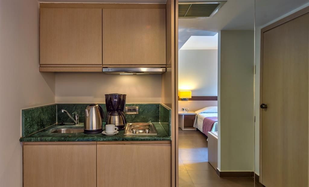 Porto Platanias Studio with pool or garden view interior image of the kitchenette